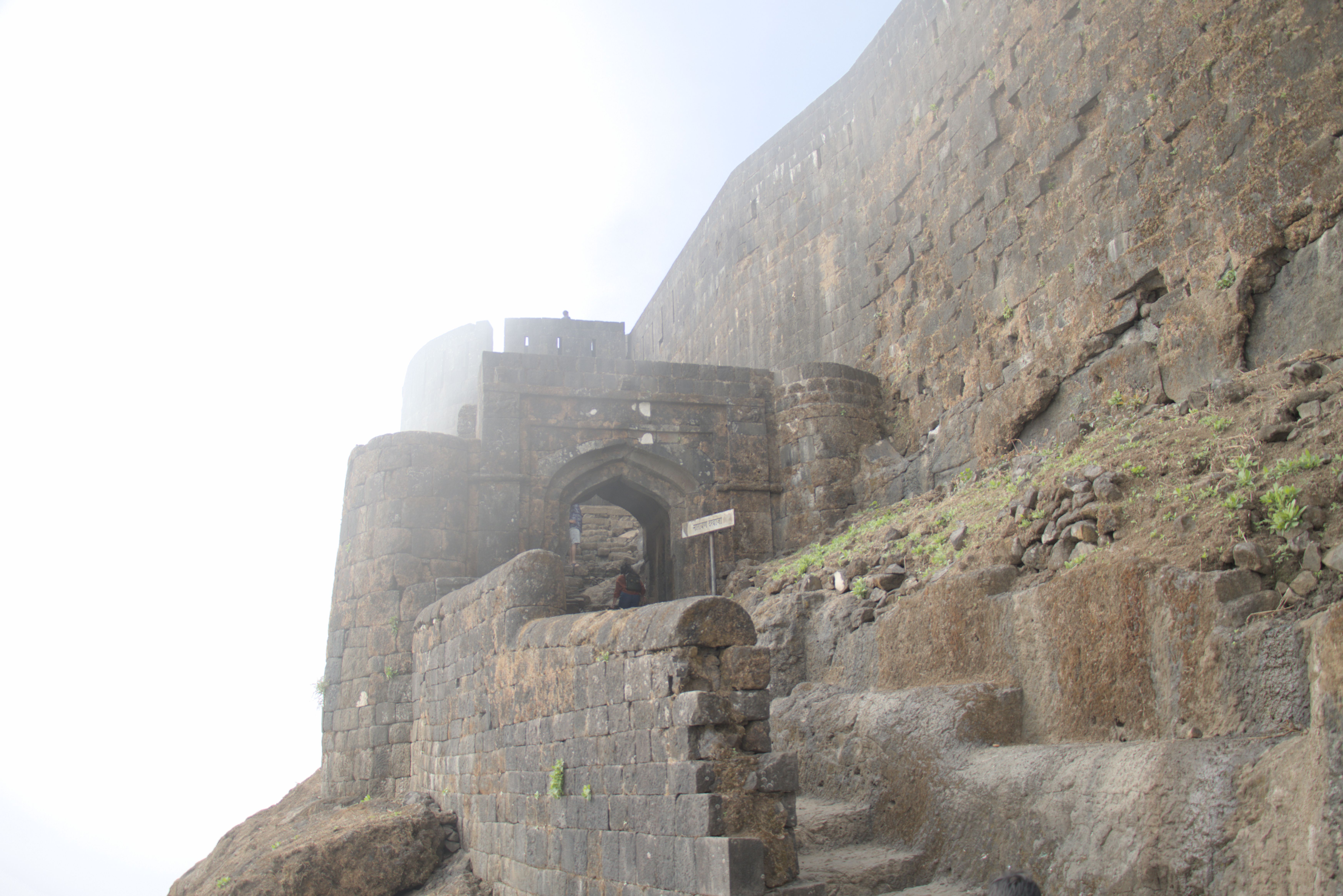 Foggy gate entrance getting closer to the top of the fort.