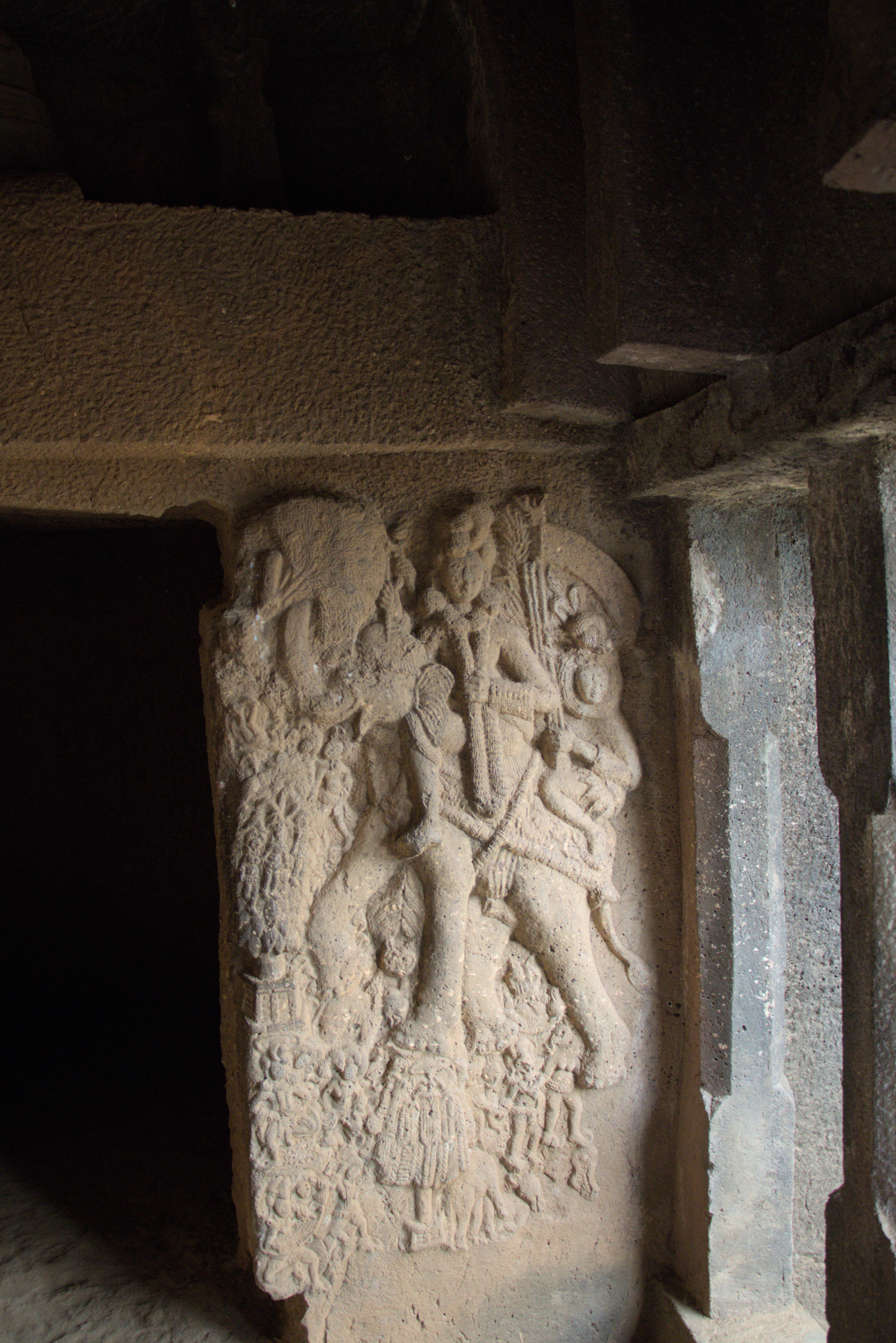 Carving inside Bhaja Caves side room.