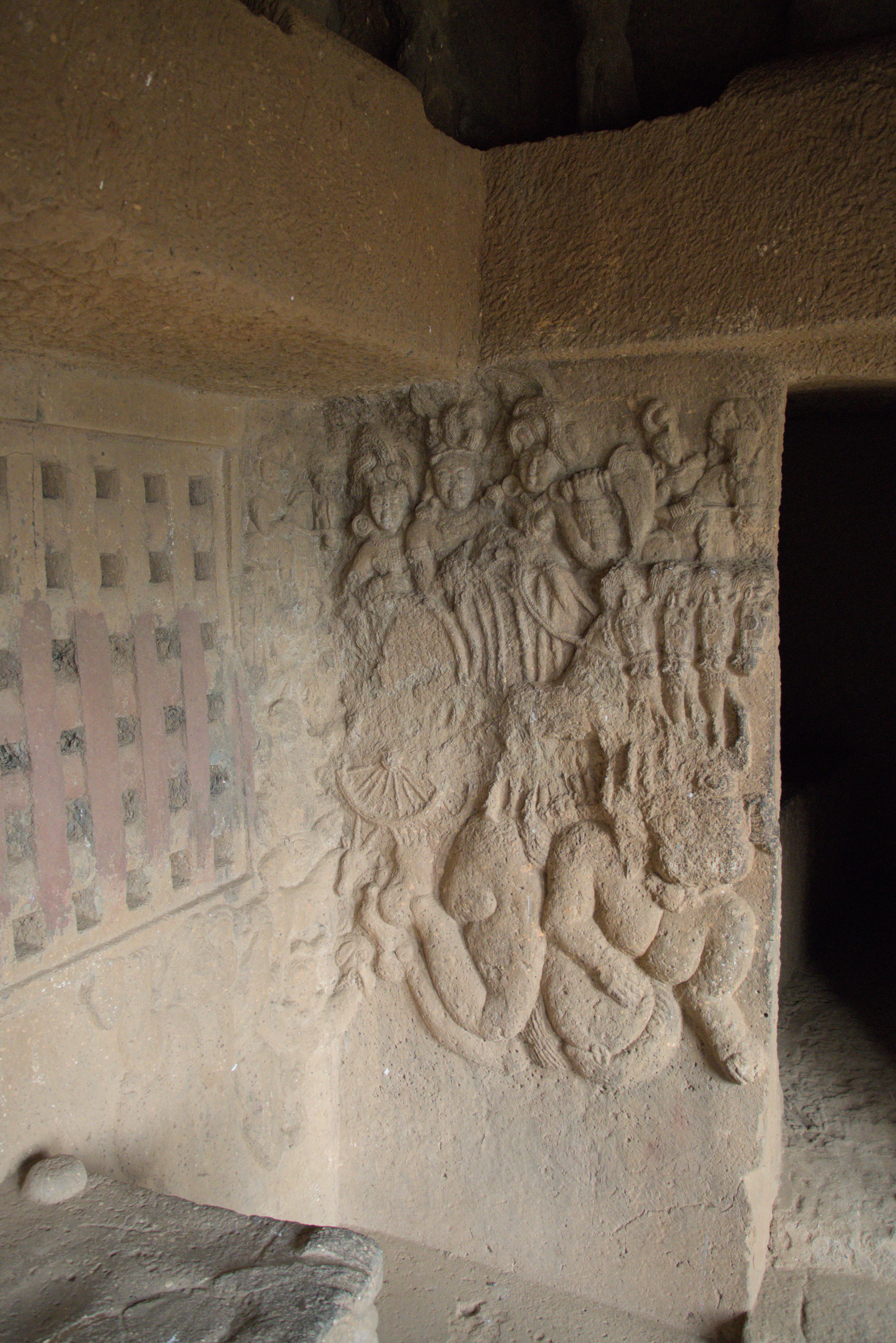 Carving inside Bhaja Caves side room.